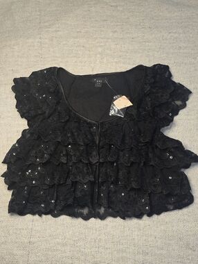 Forever 21 Black Ruffled Sequin Crop Top